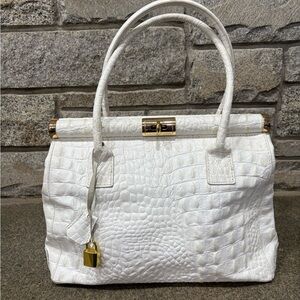 Courage.b Crocodile Embossed White Leather Bag